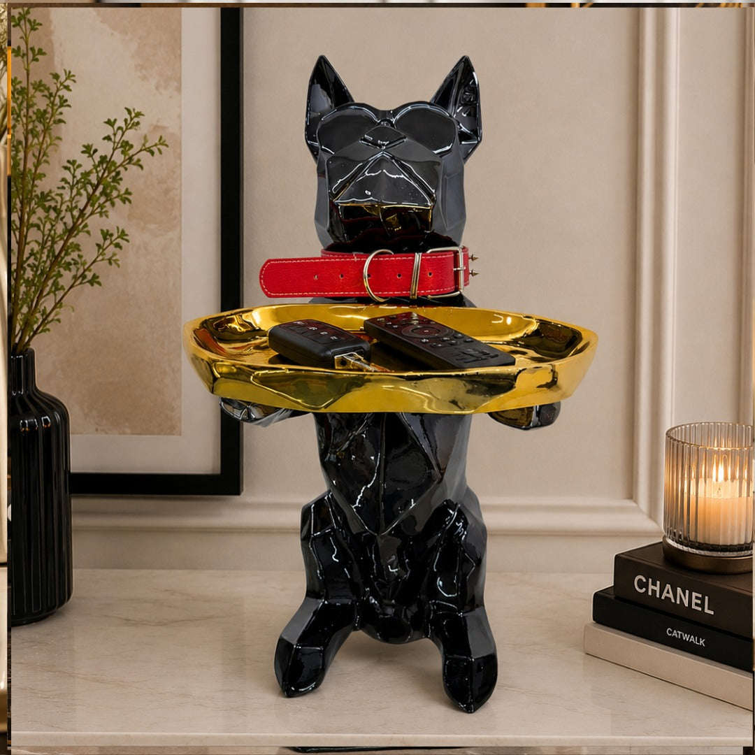 Glossy Black Dog Gold Tray Side Table - Imported