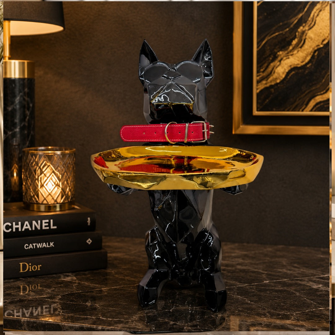 Glossy Black Dog Gold Tray Side Table - Imported