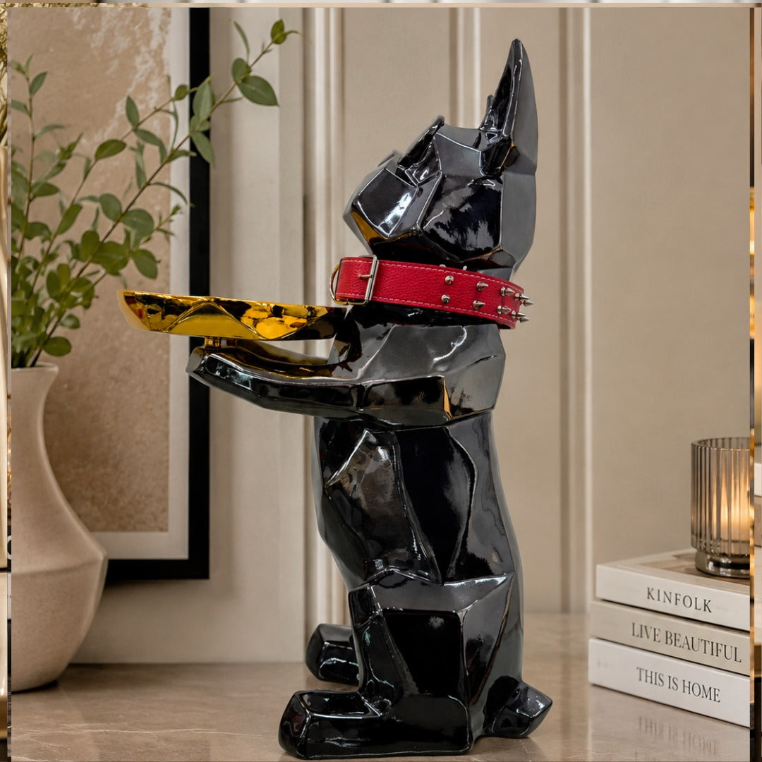 Glossy Black Dog Gold Tray Side Table - Imported