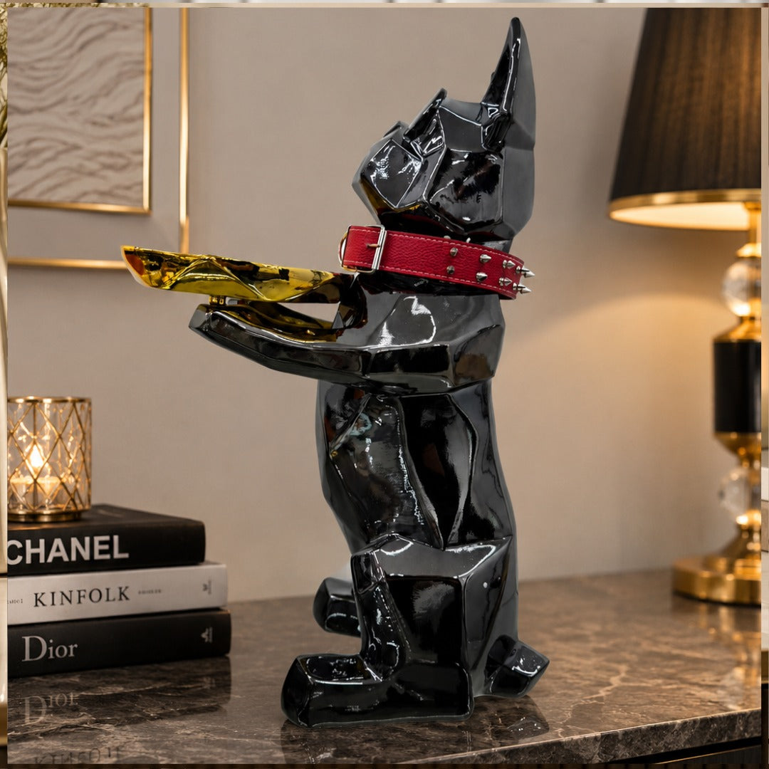 Glossy Black Dog Gold Tray Side Table - Imported