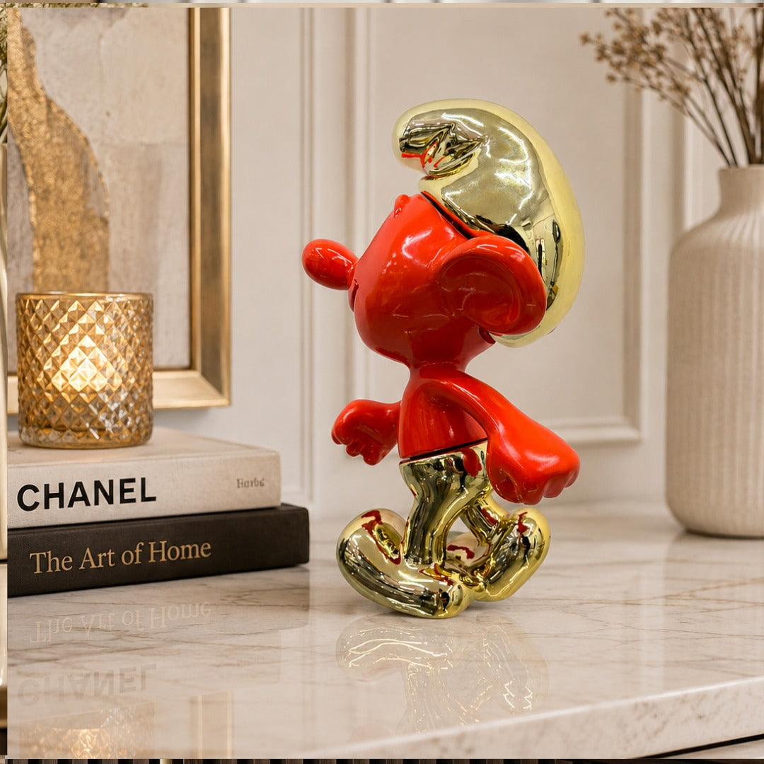Glossy Red & Gold Cartoon Figurine Decor. - Imported