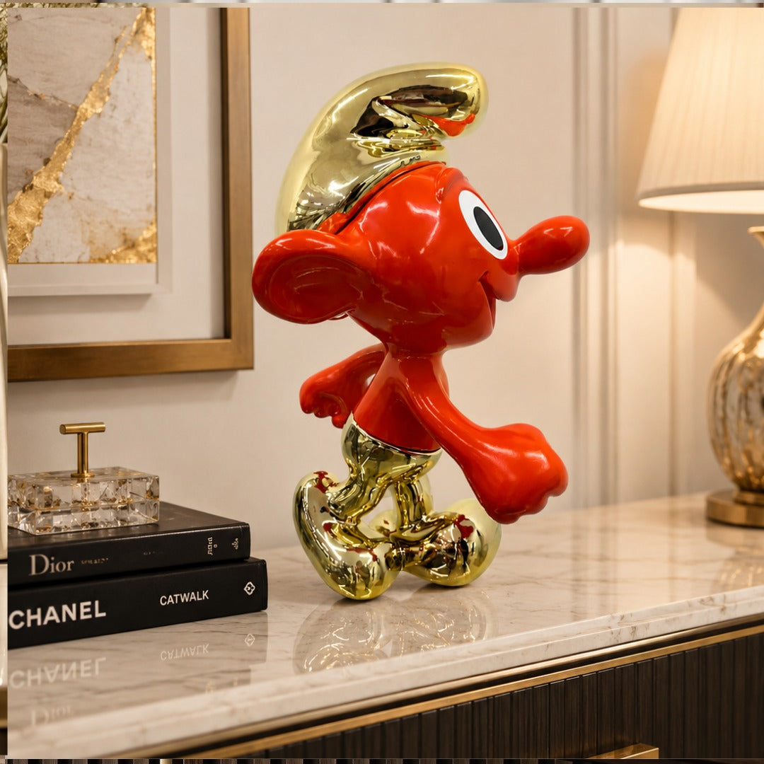 Glossy Red & Gold Cartoon Figurine Decor. - Imported