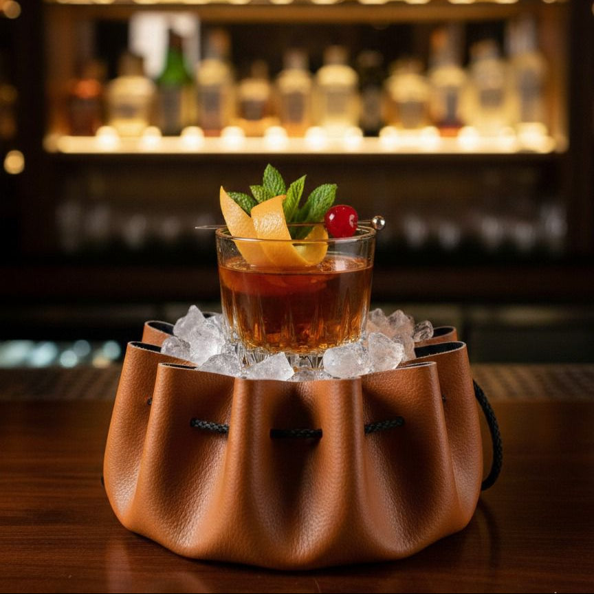 Cocktail ice bag in vegan leather - set of 2