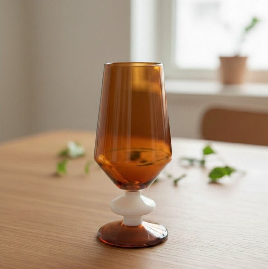 Handcrafted amber white wine Glass - set of 2