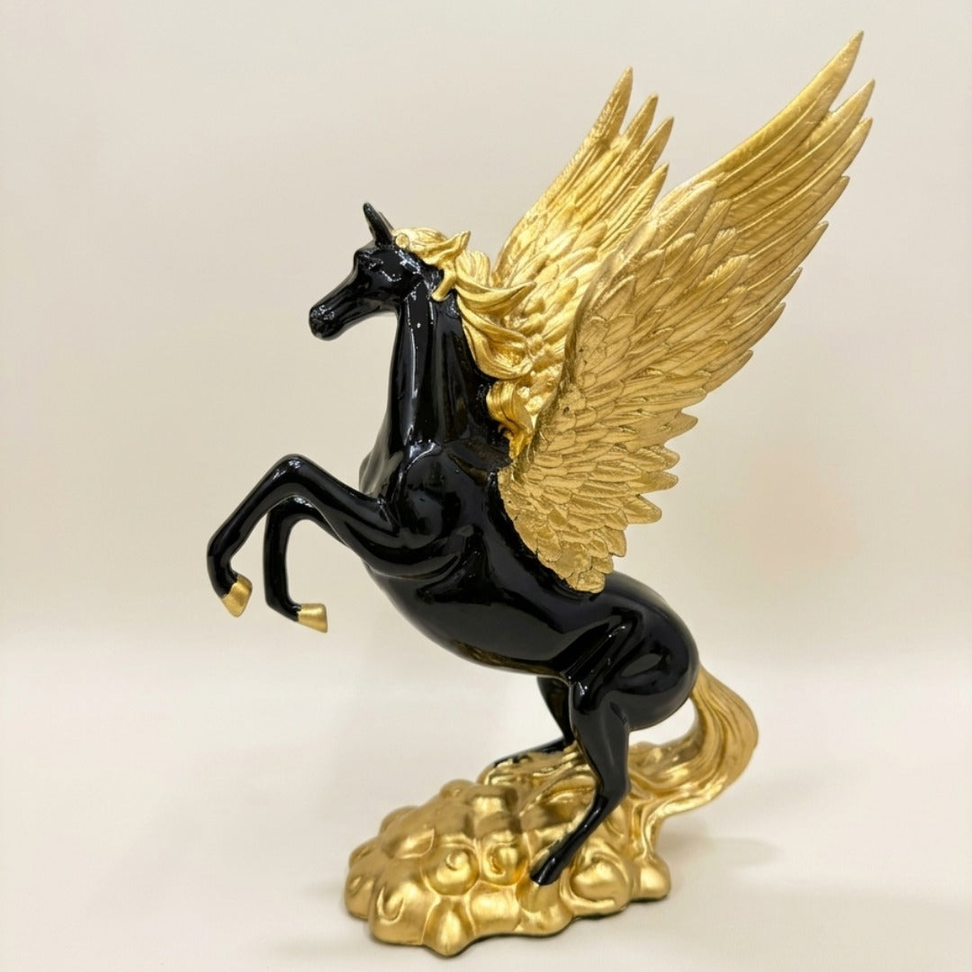 Heavenly White Horse Golden Wings Decor