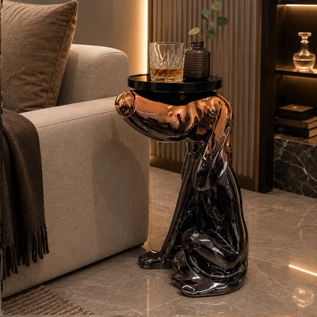 Glossy Black Dog-Shaped Bar Stand - Imported