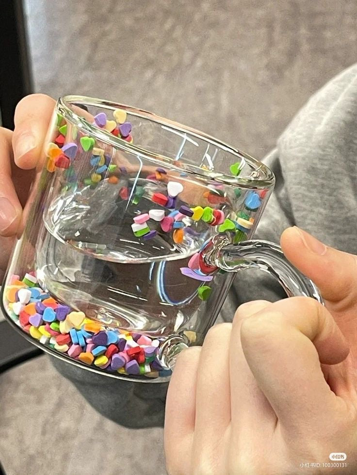 FLOATING HEART INSULATED DOUBLE GLASS MUG - Smokey Cocktail