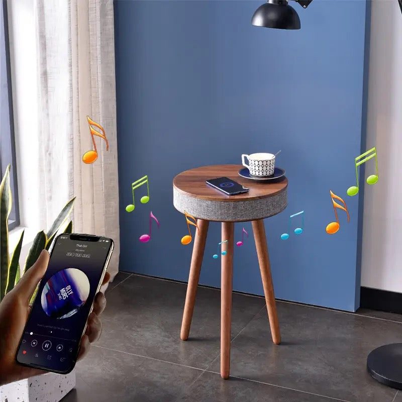 Side Table With Bluetooth Speaker And Wireless Mobile Charger