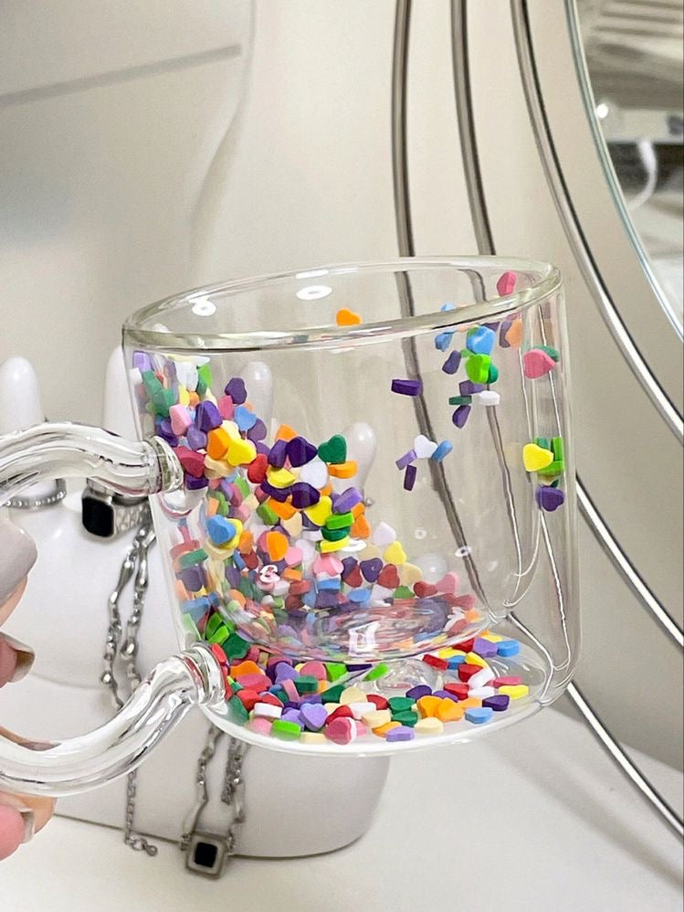 FLOATING HEART INSULATED DOUBLE GLASS MUG - Smokey Cocktail