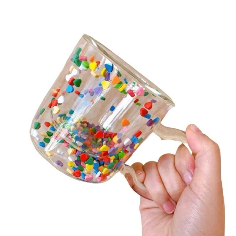 FLOATING HEART INSULATED DOUBLE GLASS MUG - Smokey Cocktail