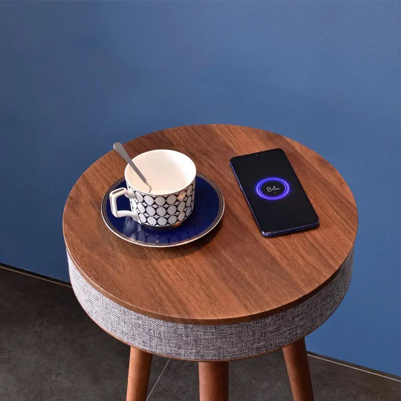 Side Table With Bluetooth Speaker And Wireless Mobile Charger