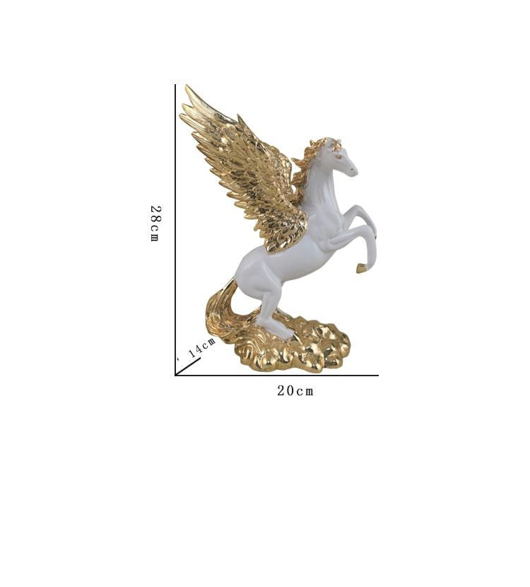 Heavenly White Horse Golden Wings Decor