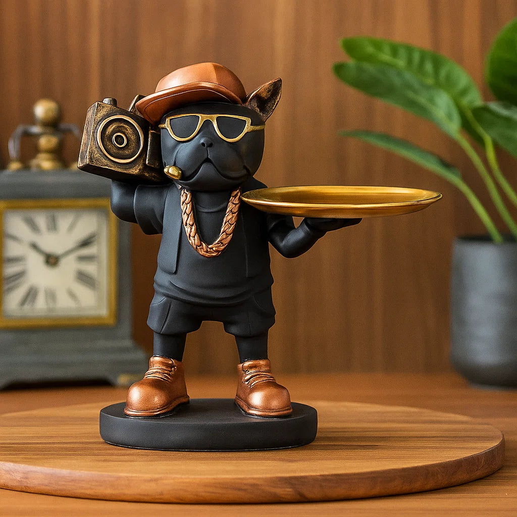 Hip-Hop Bulldog Decor with Tray