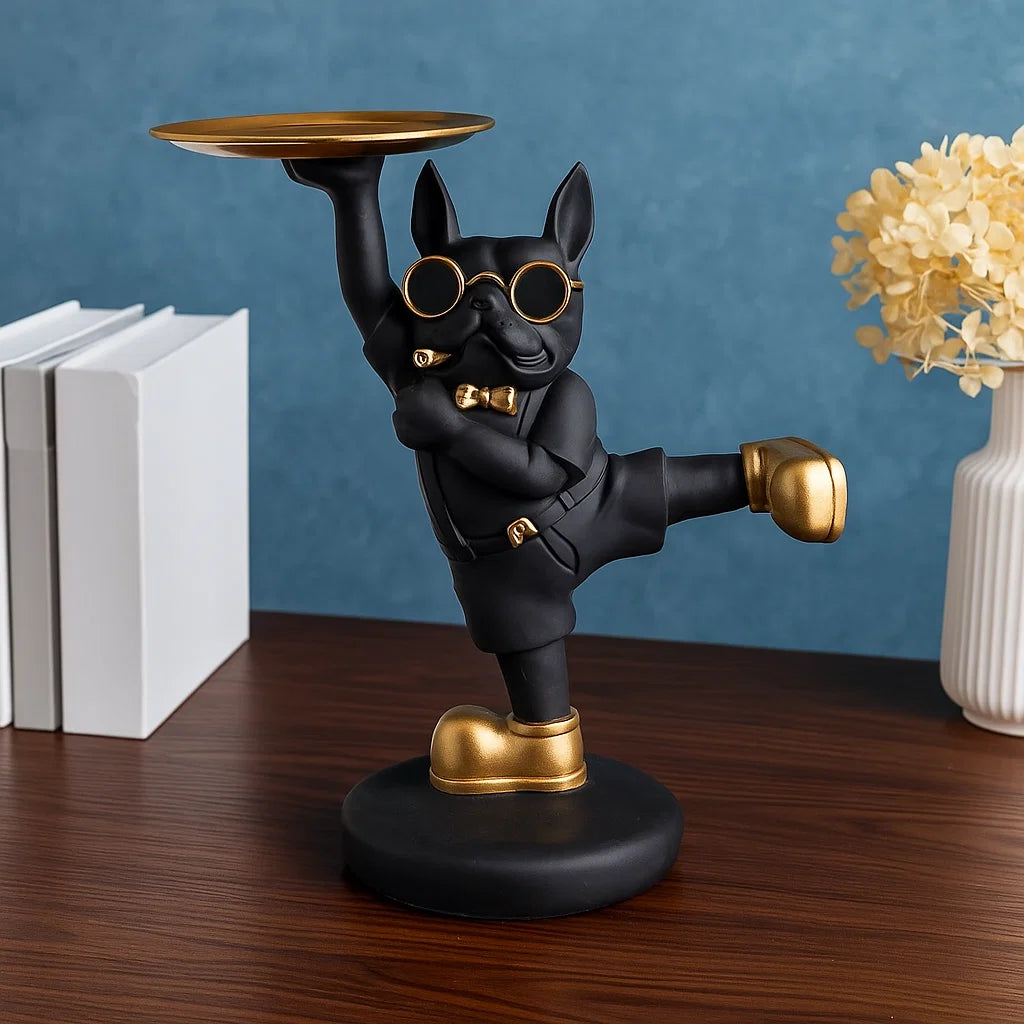Dancing Dog Figurine with Tray