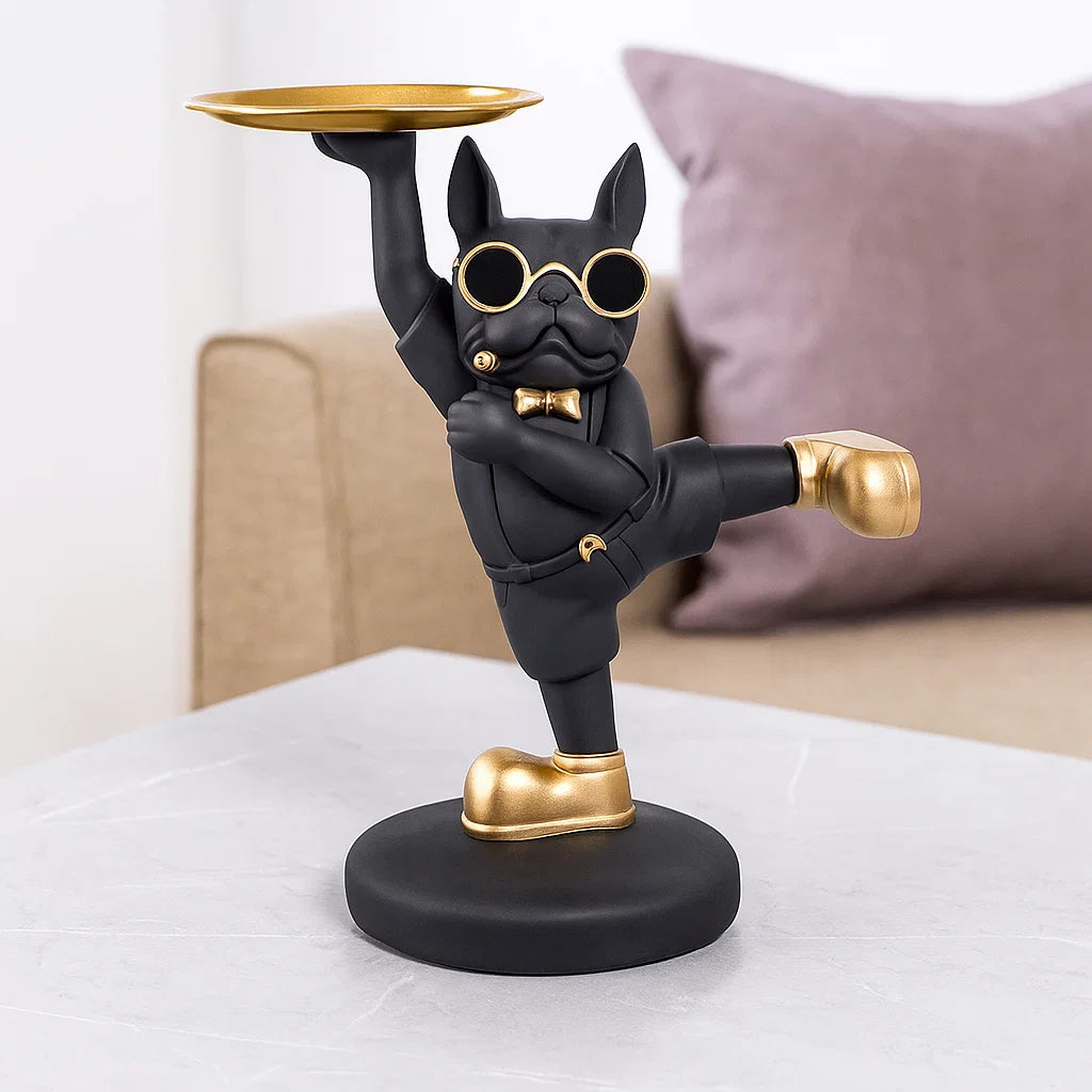 Dancing Dog Figurine with Tray