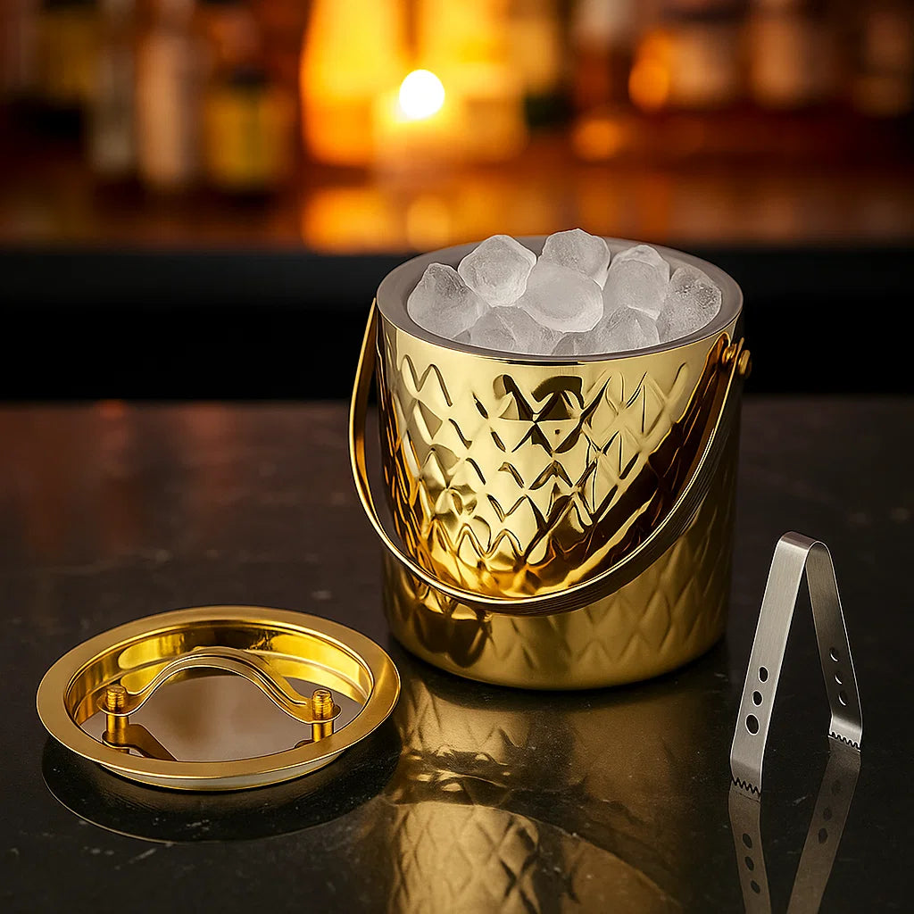 Modern Steel Chill Ice - Bucket With Tong