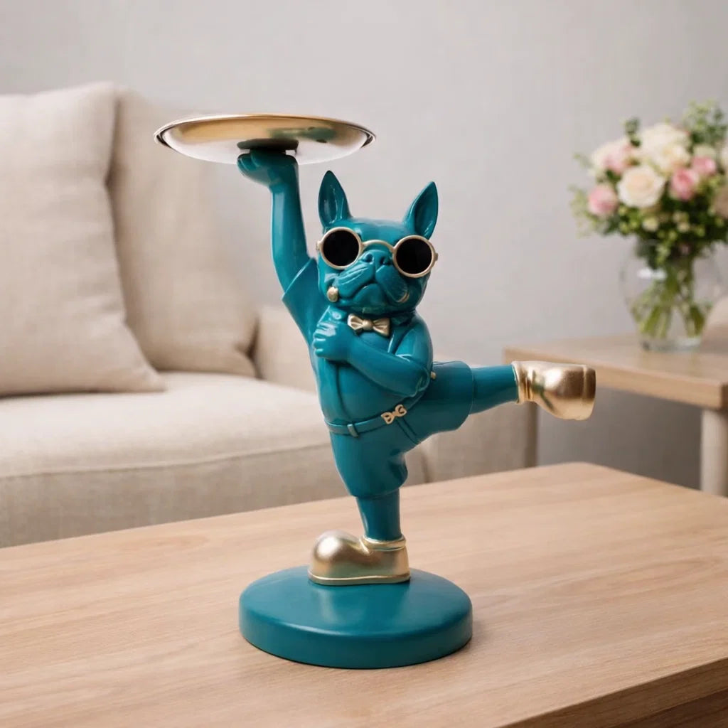 Dancing Dog Figurine with Tray