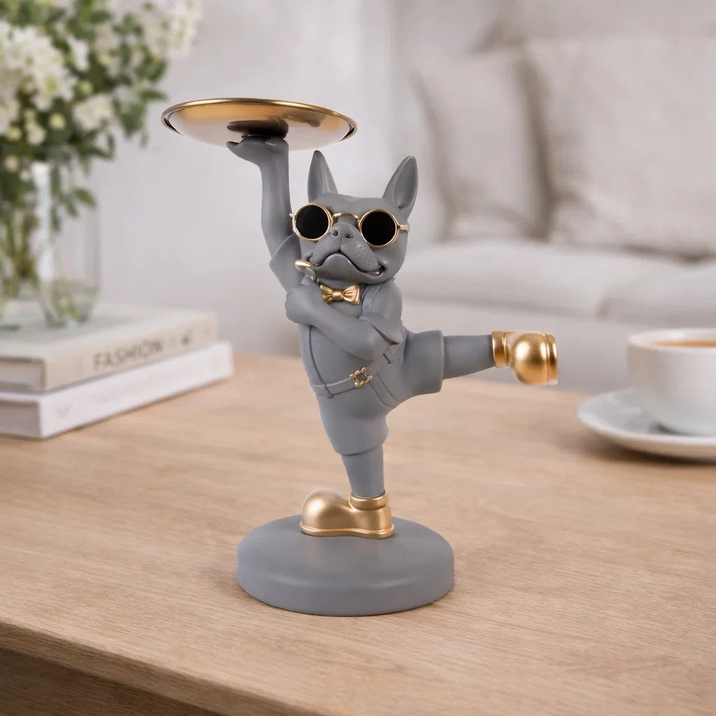 Dancing Dog Figurine with Tray