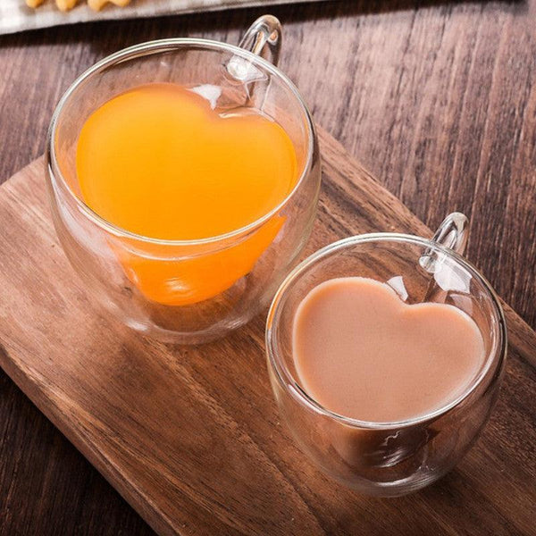 tea cup glass | HEART SHAPED DOUBLE WALLED MUG - SET OF 2