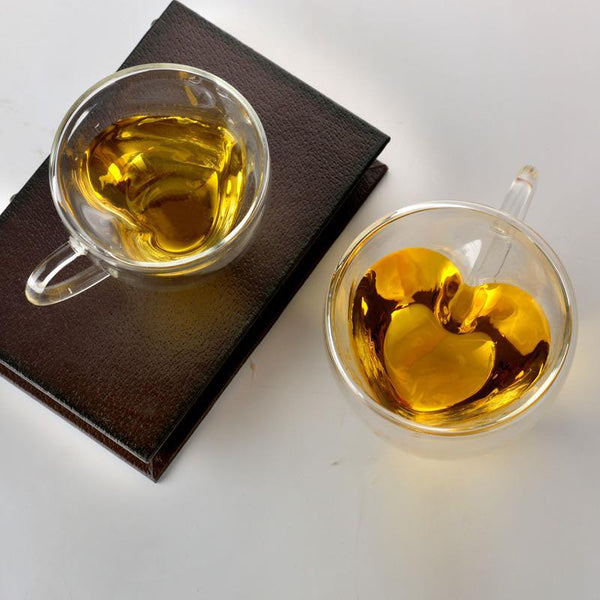 tea cup glass | HEART SHAPED DOUBLE WALLED MUG - SET OF 2