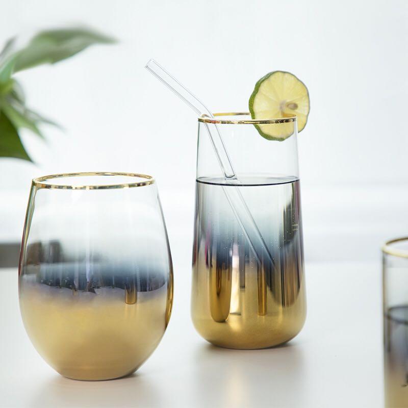 Ombre Glass With Gold Rim -Set Of 2 - Smokey Cocktail
