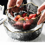 glass bowl set | IRREGULAR BLACK GLASS BOWL WITH GOLD RIM - SET OF 2