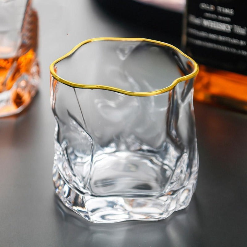 Whiskey Glasses Online| Wave Glass With Gold Rim - Set Of 2