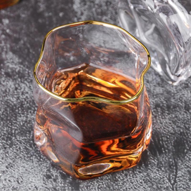 Whiskey Glasses Online| Wave Glass With Gold Rim - Set Of 2