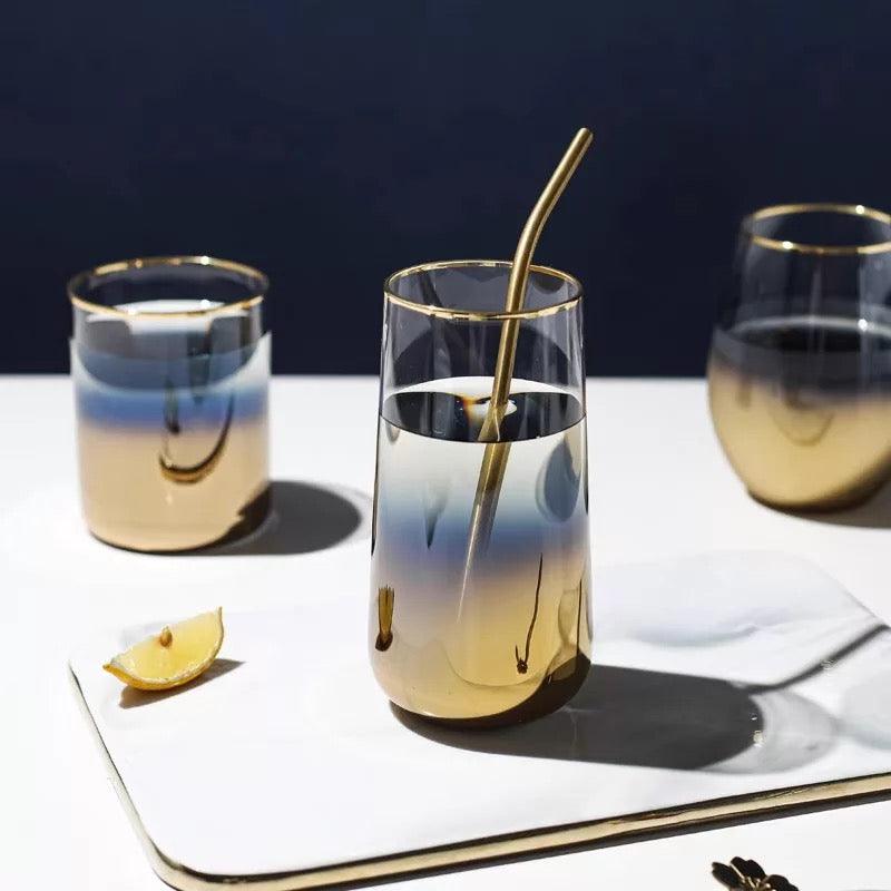 Ombre Glass With Gold Rim -Set Of 2 - Smokey Cocktail