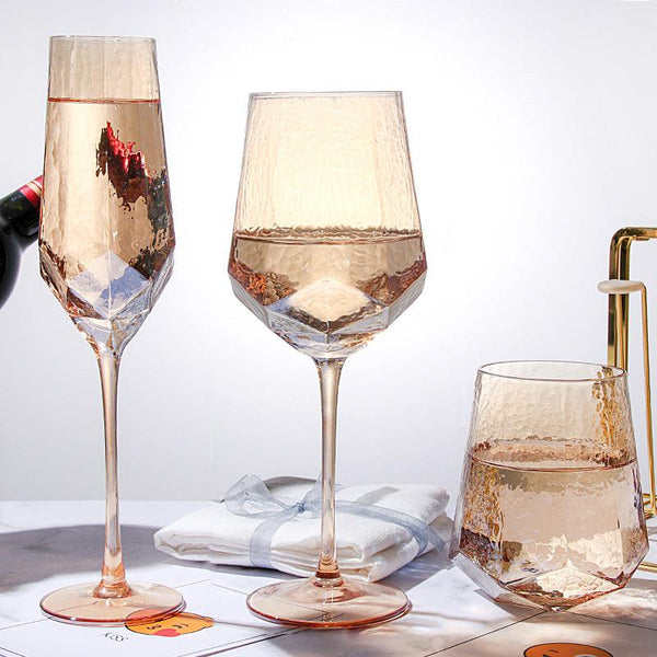 buy wine glasses online india | AMBER BROWN HEXAGONAL STEM GLASS - SET OF 2