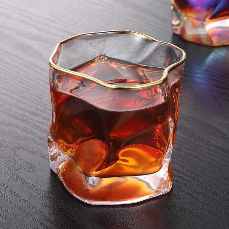 Wave Glass With Gold Rim - Set Of 2 - Smokey Cocktail