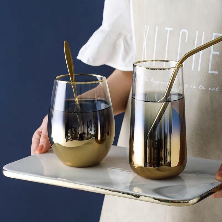 Ombre Glass With Gold Rim -Set Of 2 - Smokey Cocktail