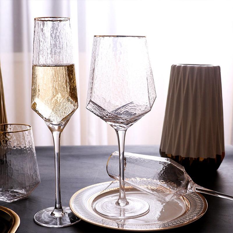 "wine glass | HEXAGONAL CHAMPAGNE GLASS WITH GOLD RIM - SET OF 2 "