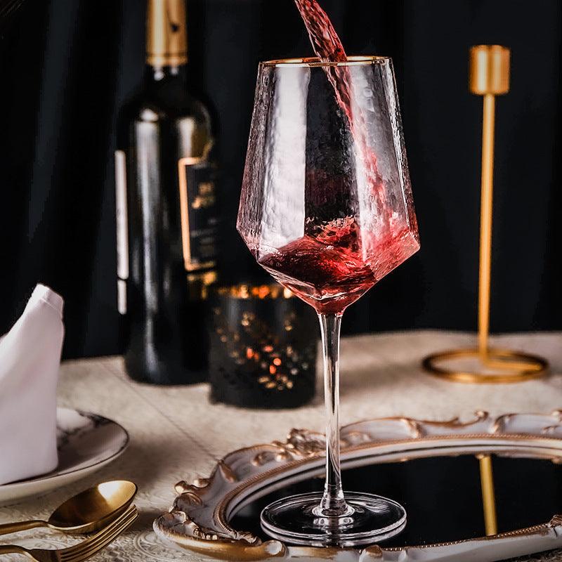 wine glasses online | HEXAGONAL STEM GLASS WITH GOLD RIM - SET OF 2