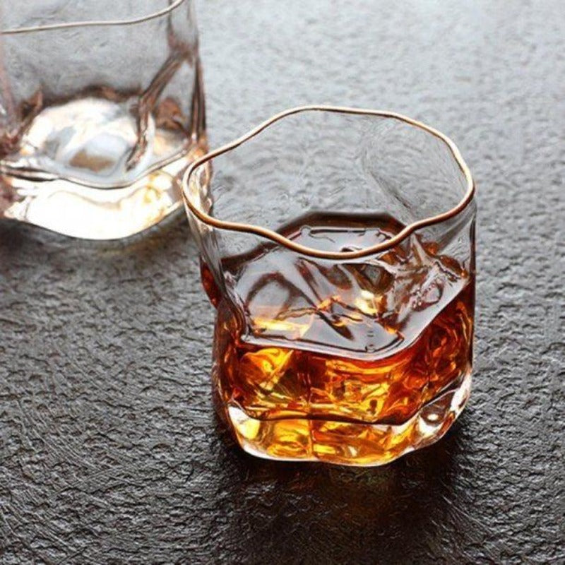 Wave Glass With Gold Rim - Set Of 2 - Smokey Cocktail