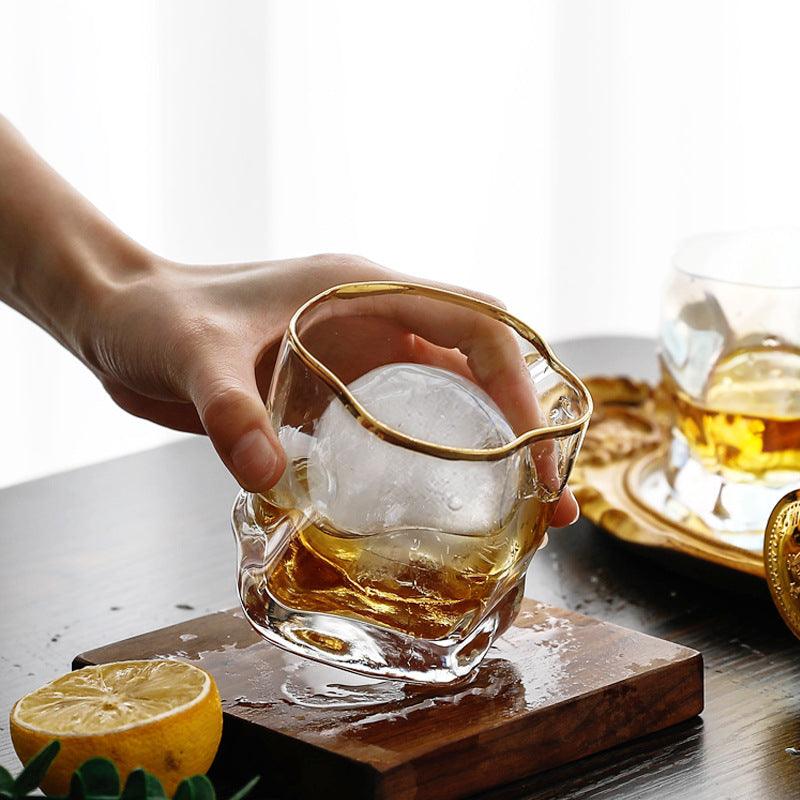 Wave Glass With Gold Rim - Set Of 2 - Smokey Cocktail