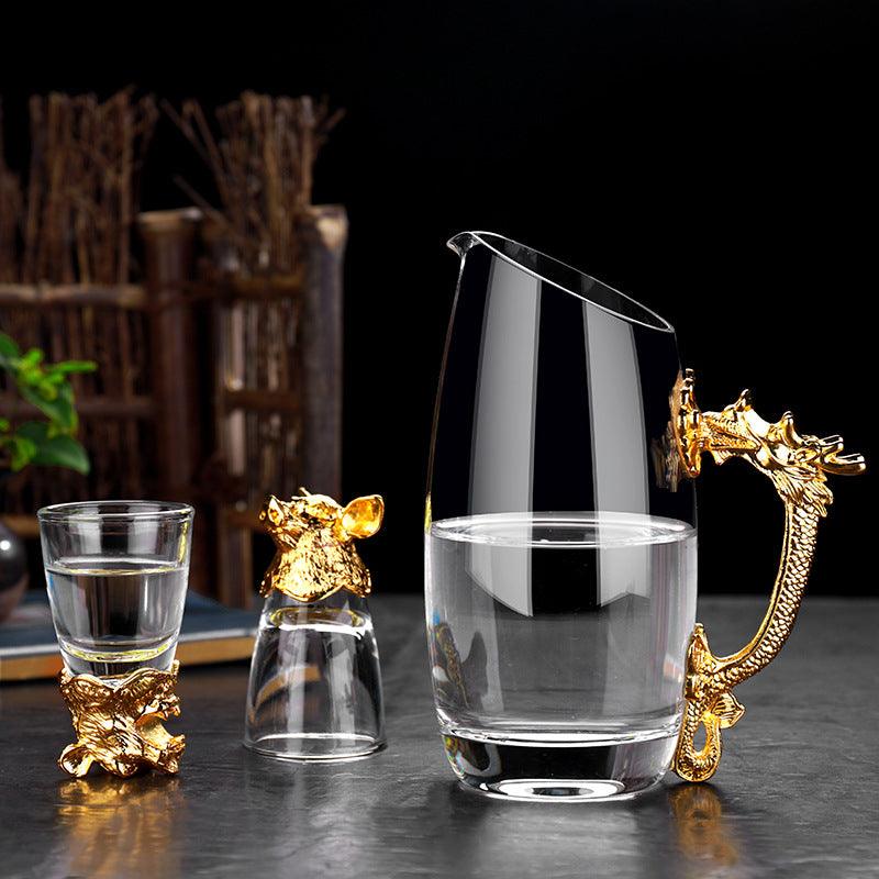 Zodiac head shot glass | ZODIAC SHOT GLASSES WITH GLASS JUG - GOLD COLOR