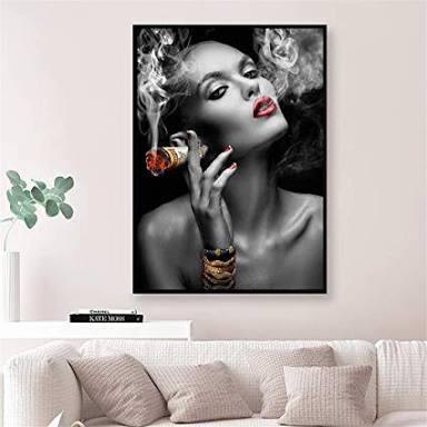 Cigar Girl Modern Wall Painting - Smokey Cocktail