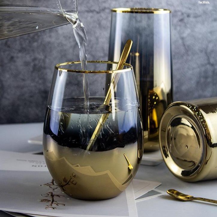 Ombre Glass With Gold Rim -Set Of 2 - Smokey Cocktail